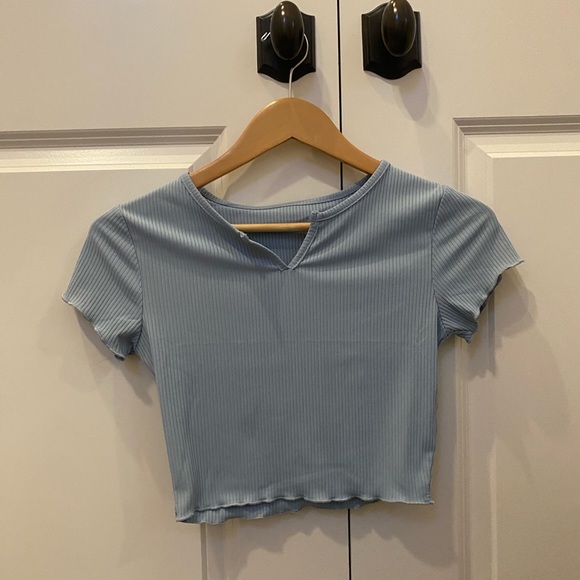 Blue ribbed crop tshirt - Picture 1 of 2